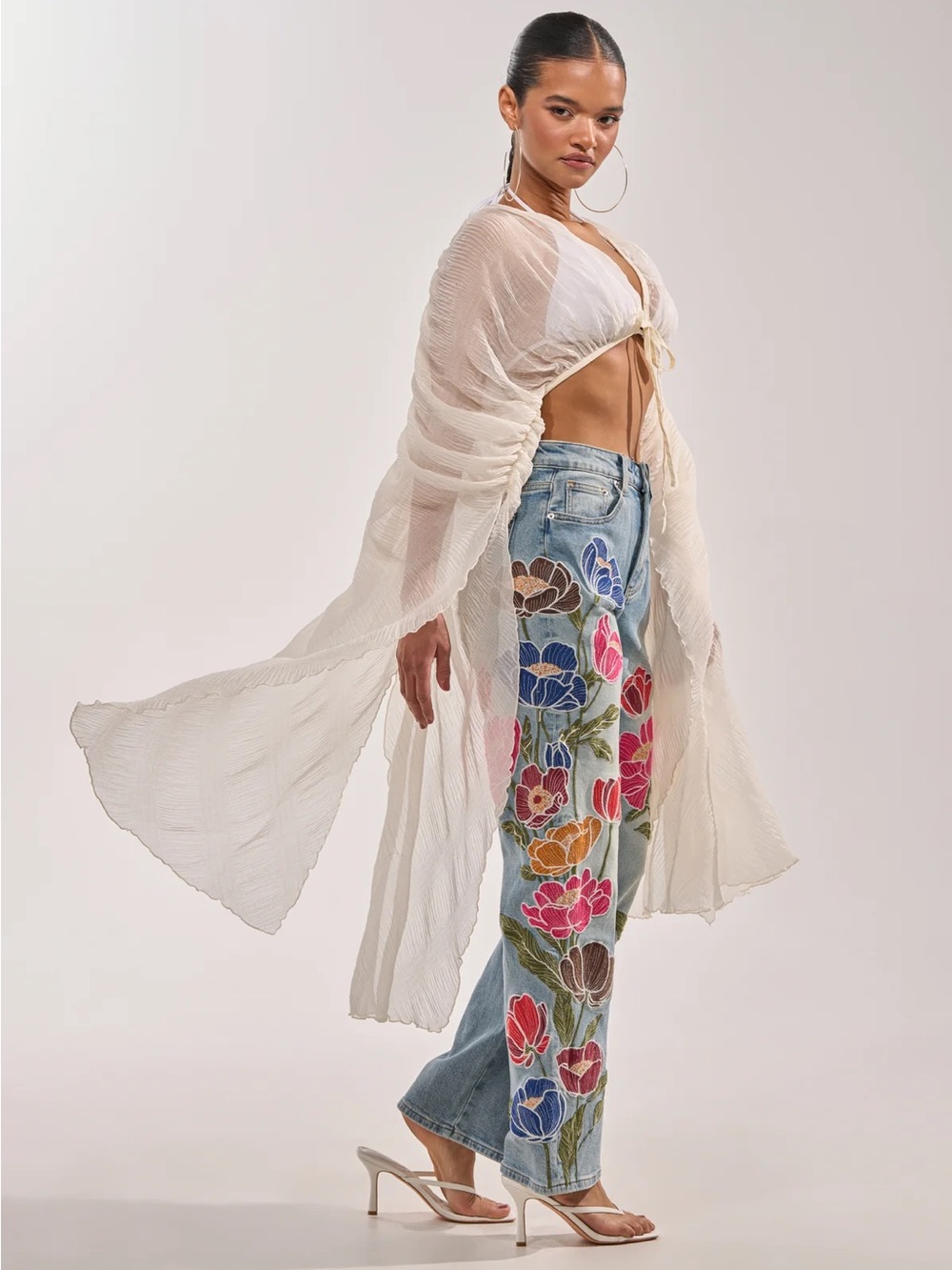 Fly Away Blouse Sheer Top Tie-Front Cover Up L Large Beach Summer L Large Akira